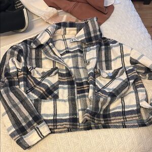 Zara Checkered Jacket in Navy and Beige